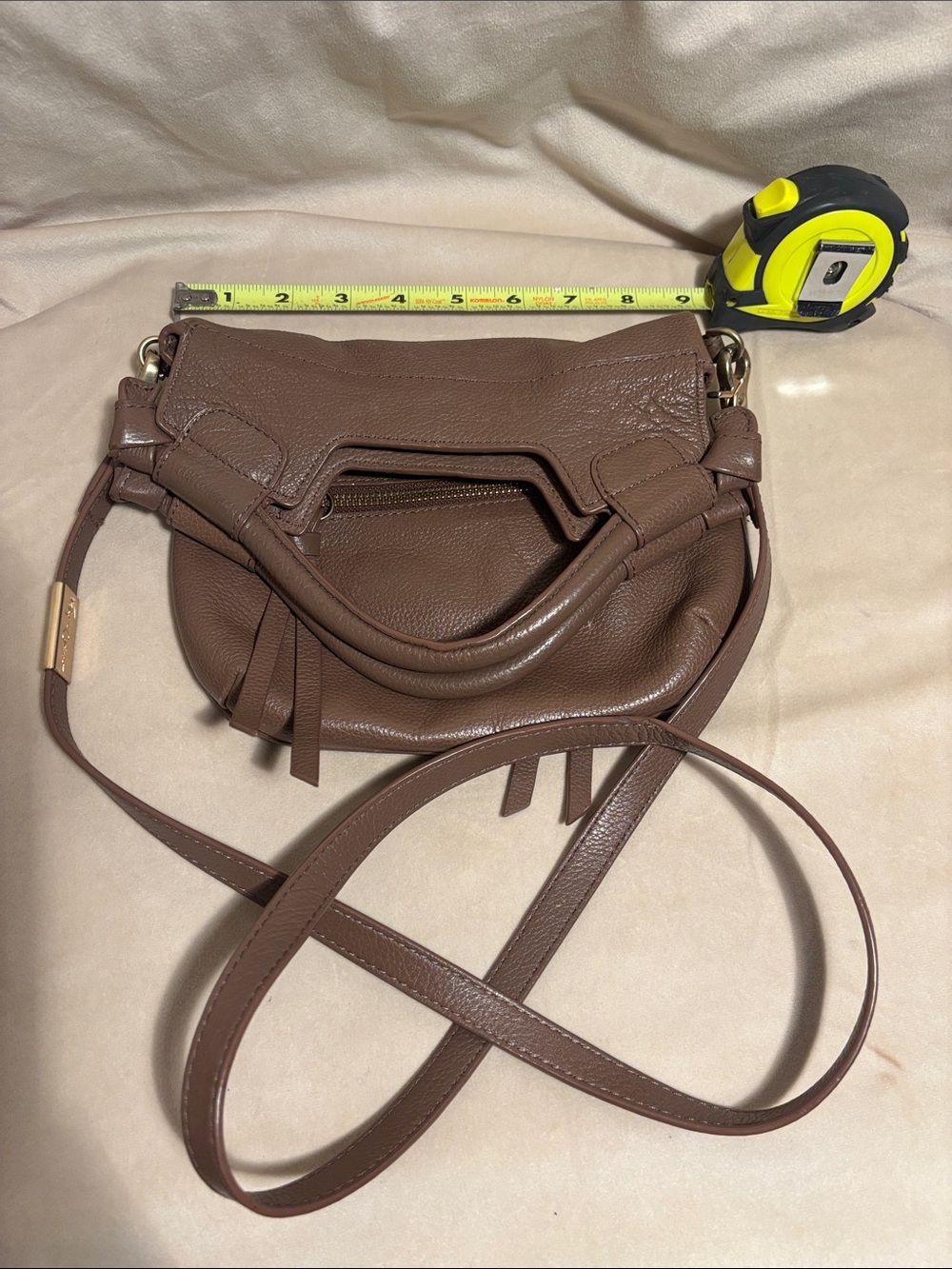 Foley & Corrina Foldover mini Brown Leather Crossbody Bag Y2K early aughts